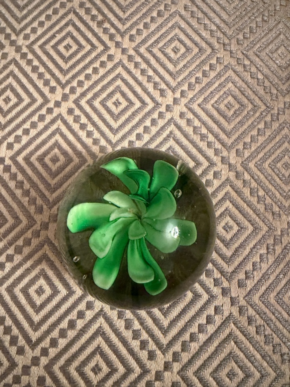 Green Glass Flower Paperweight - Home Art